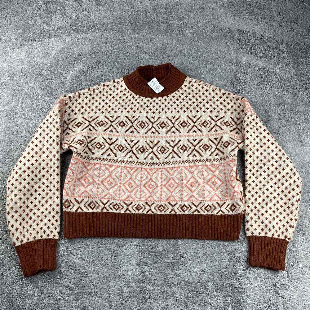 American Eagle Mock Neck Cropped Fair Isle Pattern Close‎ Knit Sweater Medium